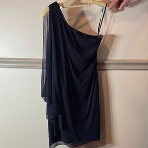 Lauren Ralph Lauren One-Shoulder Cape Overlay Dress - Navy - Size 2P